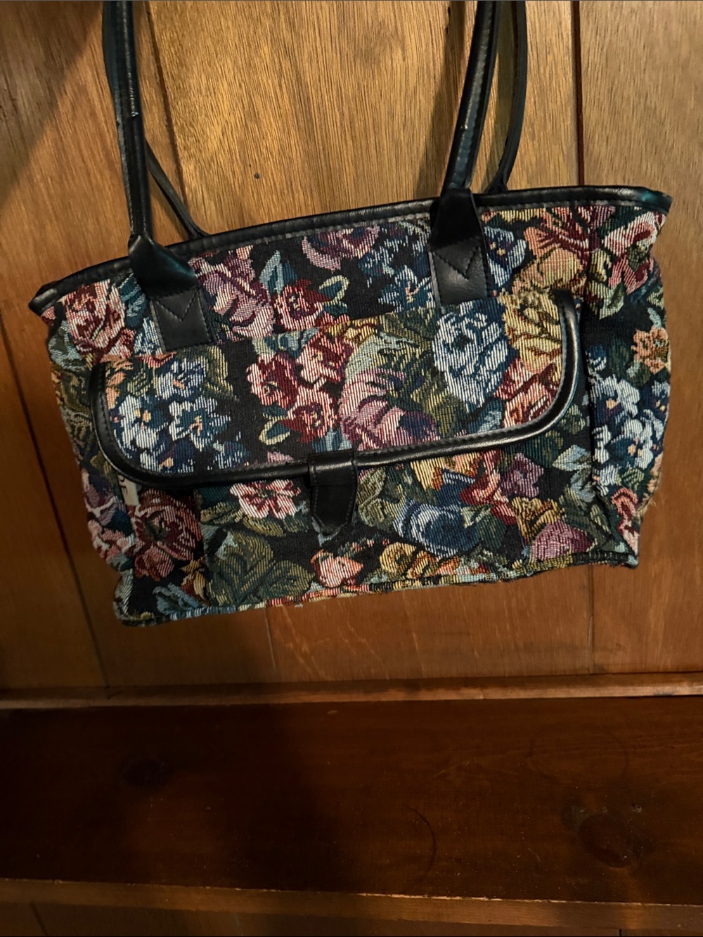 Jade Floral Tapestry Tote - Multi-color with Black Trim